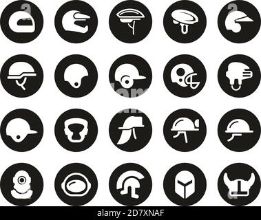 Helm Oder Sicherheitshelm Icons Weiß Auf Schwarz Flat Design Kreis Groß Stock Vektor