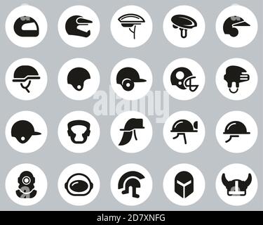 Helm Oder Sicherheitshelm Icons Schwarz & Weiß Flat Design Kreis Groß Stock Vektor