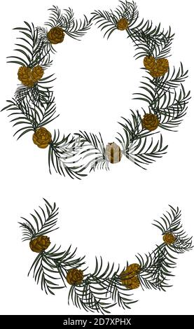 Weihnachtskranz mit Kiefernzweigen und Zapfen Stock Vektor