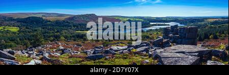 Panorama von Sharpitor zum Burrator Reservoir im Dartmoor Nationalpark In Devon in England in Europa Stockfoto