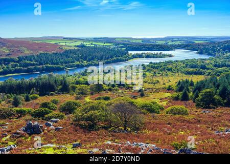 Blick vom Sharpitor zum Burrator Reservoir im Dartmoor National Park In Devon in England in Europa Stockfoto