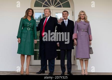 US-Präsident Donald Trump und First Lady Melania Trump posieren für ein Foto mit dem Premierminister der Tschechischen Republik Andrej Babiš und seiner Frau Monika Babišová, als sie am 7. März 2019 im Weißen Haus in Washington, D.C. eintreffen. Quelle: Alex Edelman/The Photo Access Stockfoto