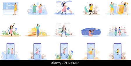 Saisonale flache Konzept Vektor-Illustrationen Set Stock Vektor