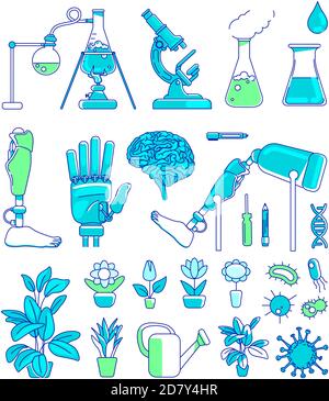 Science Experiment blaue lineare Objekte gesetzt Stock Vektor