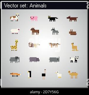 Pixel Tier Retro-Symbole Stock Vektor