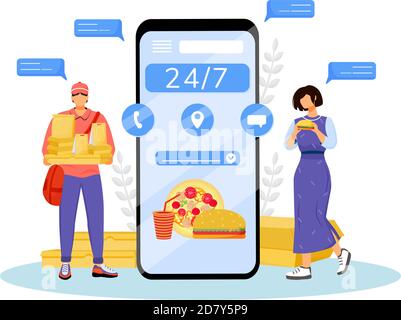 24 Stunden Fast-Food-Lieferung flach Konzept Vektor Illustration Stock Vektor