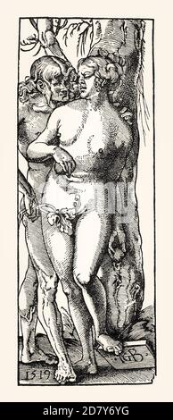 Adam und Eva, von Hans Baldung Grien, Faksimile des 19. Jahrhunderts Stockfoto