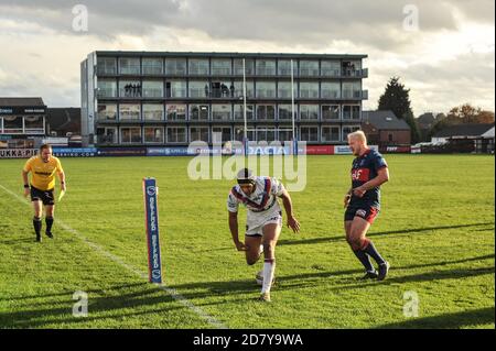 PROBIEREN SIE WAKEFIELD Trinity Ben Jones-Bishop punktet seinen Hattrick Stockfoto