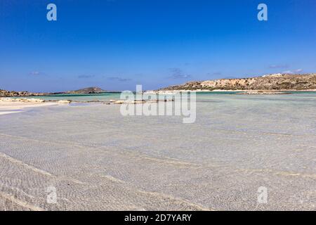 Blick auf den Strand auf der Insel Elafonisi im Norden Kretas Griechenland Stockfoto