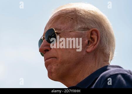 2020 Demokratische Hoffnung der ehemalige US-Vizepräsident Joe Biden spricht auf der Iowa State Fair am 8. August 2019 in des Moines, Iowa, bei der des Moines Register Political Soapbox. Quelle: Alex Edelman/The Photo Access Stockfoto