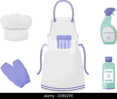 Cook Uniform und Zubehör flache Farbe Vektor-Objekte gesetzt Stock Vektor