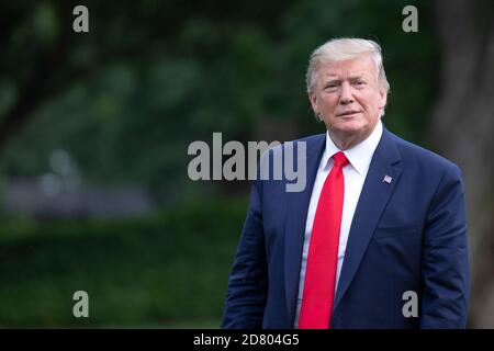 US President Donald Trump arrives at the White House aboard Marine One after a weekend trip to Bedminster, New Jersey on July 7, 2019 in Washington, DC. Credit: Alex Edelman/The Photo Access Stockfoto