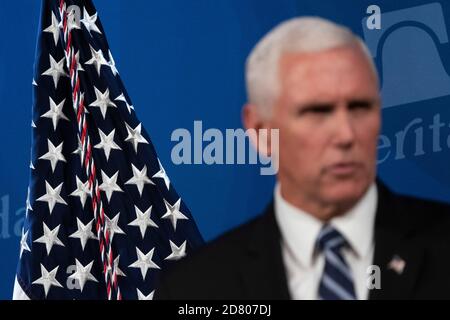 US-Vizepräsident Mike Pence spricht bei der Heritage Foundation am Dienstag, 17. September 2019 in Washington, D.C. Pence sprach über die Bedeutung des USMCA-Handelsabkommens und seine Auswirkungen auf den amerikanischen Wohlstand. Quelle: Alex Edelman/The Photo Access Stockfoto