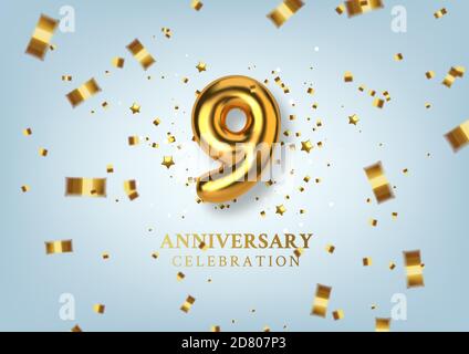 Feier zum 9. Jahrestag. Zahl in Form von goldenen Ballons. Vektor Stock Vektor