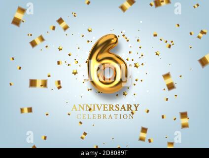 Feier zum 6. Jahrestag. Zahl in Form von goldenen Ballons. Vektorgrafik. Stock Vektor