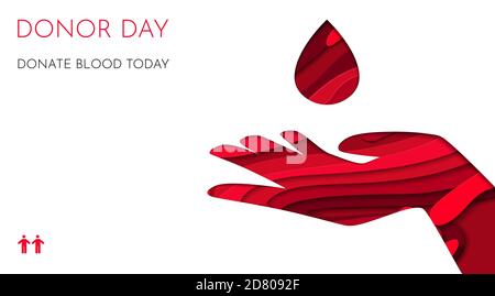 World Donor Day Illustration für Plakate oder Einladungen, medizinisches Design mit 3d-Papierschnitt-Formen. Stock Vektor