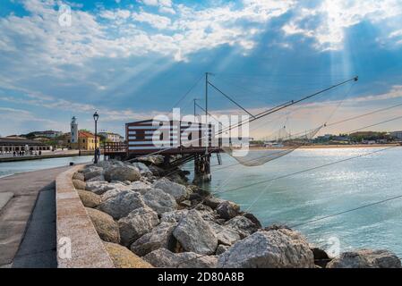 Der alte Kanalhafen von Cesenatico Stockfoto