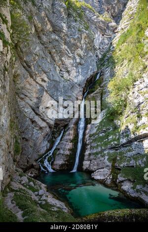 Slap Savica Wasserfall in der Nähe des Bohinjer Sees, Slowenien Stockfoto