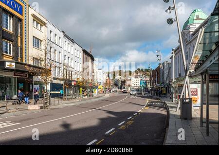 Cork, Irland. Oktober 2020. Das Stadtzentrum von Cork war heute fast menschenleer wegen der Sperre auf der 5. Etage und der Feiertage. Das Haupteinkaufszentrum, Patrick Street, war sehr ruhig. Quelle: AG News/Alamy Live News Stockfoto