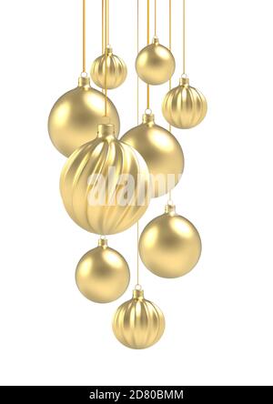 3d realistische goldene und spiralförmige weihnachtskugel auf weißem Hintergrund isoliert. Vektorgrafik. Stock Vektor