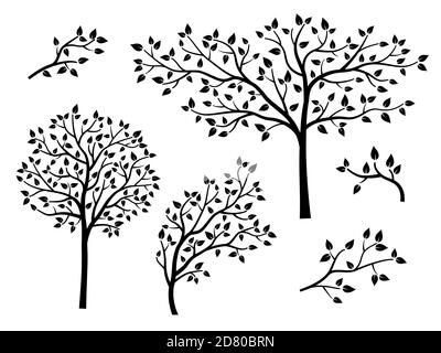 Set von schönen einfachen Bäumen und Ästen. Minimalistischer Designstil in schwarzer Farbe. Ideal für Kinderzimmer. Stock Vektor