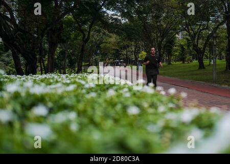 Kuala Lumpur, Malaysia. Oktober 2020. Menschen joggen in einem Park in Kuala Lumpur, Malaysia, 26. Oktober 2020. Malaysia meldete 1,240 neue COVID-19-Infektionen mit der höchsten täglichen Spitze seit dem Ausbruch, womit sich die nationale Gesamtzahl auf 27,805 beläuft, teilte das Gesundheitsministerium am Montag mit. Quelle: Zhu Wei/Xinhua/Alamy Live News Stockfoto