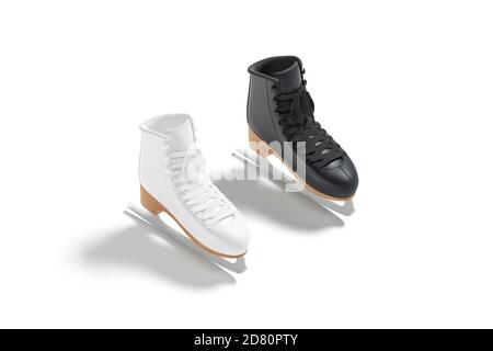 Blanke schwarz-weiße Schlittschuhe Mockup Set, Seitenansicht Stockfoto