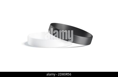 Blank schwarz und weiß zwei Silikon-Armband Mockup liegend, isoliert Stockfoto