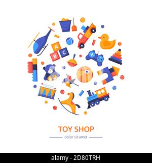 Spielzeugladen - Vektor flaches Design Stil Banner Stock Vektor