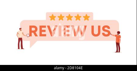 Schreiben Sie uns Poster. Feedback von Kunden zur Bewertung der Zufriedenheit mit Dienstleistungen des Unternehmens. Stock Vektor