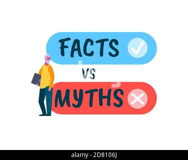 Fact vc Mythos Poster. Kampf des Realismus und Phantasie ehrliche Beweise gegen erfundene Täuschung. Stock Vektor
