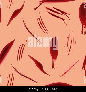 Wunden und Schnitte am Körper nahtloses Muster. Traumatische Rissbildungen mit undichten roten Blut chirurgische Einschnitte. Stock Vektor