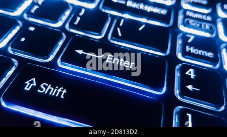 Neon-Tastatur mit ENTER-Taste. Stockfoto