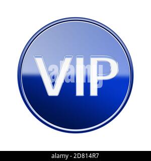 VIP-Symbol glänzend blau, isoliert auf weißem Hintergrund Stockfoto
