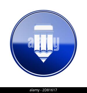 Bleistift-Symbol glänzend blau, isoliert auf weißem Hintergrund Stockfoto