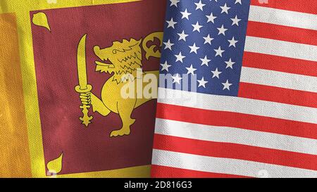 Vereinigte Staaten und Sri Lanka zwei Flaggen Textil Tuch 3D Rendering Stockfoto