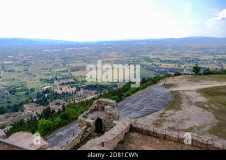 Assisi - August 2019: Blick von Rocca Maggiore Stockfoto