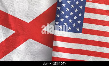 USA und Nordirland zwei Flaggen Textil Tuch 3D Rendering Stockfoto