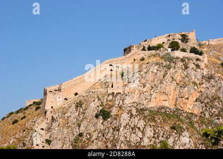 Alte venezianische Burg Felsen von Palamidi in Nauplion, Griechenland Stockfoto