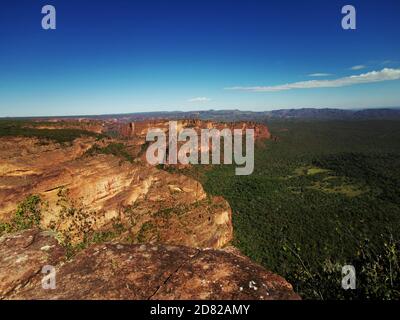 Blick auf die steinerne Stadt Chapada de Guimaraes, Brasilien Stockfoto