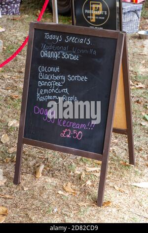 Sandwich-Board für doggy Eis in Orford, Woodbridge, Suffolk, Großbritannien. Stockfoto