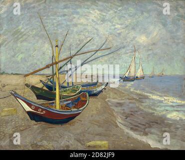 Titel: Fischerboote am Strand von Saintes-Maries-de-la-Mer Urheber: Vincent van Gogh Datum: 1888 Medium: Öl auf Leinwand Maße: 65 x 81.5 cm Ort: Van Gogh Museum, Amsterdam Stockfoto