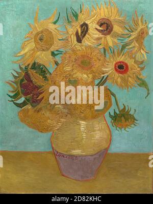 Titel: Sonnenblumen Schöpfer: Vincent van Gogh Datum: 1888 Medium: Öl auf Leinwand Maße: 91 x 72 cm Ort: Neue Pinakothek, München, Deutschland Stockfoto