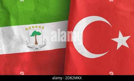 Türkei und Äquatorialguinea zwei Flaggen Textil-Tuch 3D-Rendering Stockfoto