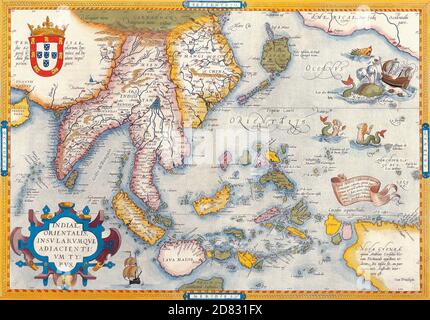 Antike Karten der Weltkarte von Südostasien Abraham Ortelius c 1590 Stockfoto
