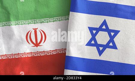 Israel und Iran zwei Flaggen Textil-Tuch 3D-Rendering Stockfoto