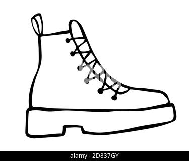 Doodle Mode Cowboy Stiefel Hand gezeichnet in Linie Art-Stil Stock Vektor