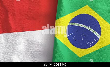 Brasilien und Indonesien zwei Flaggen Textil-Tuch 3D-Rendering Stockfoto