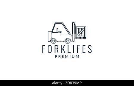 Gabelstapler mit Kiste Linie Umriss Logo Vektor Symbol Illustration Stock Vektor