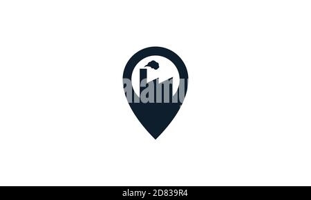 Fabrik mit Pin Lage Karten moderne Logo Vektor Symbol Illustration Stock Vektor